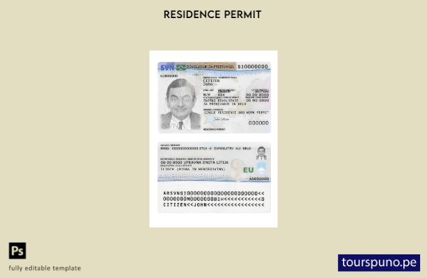 Plantilla de tarjeta de permiso de residencia en Eslovenia lista para imprimir